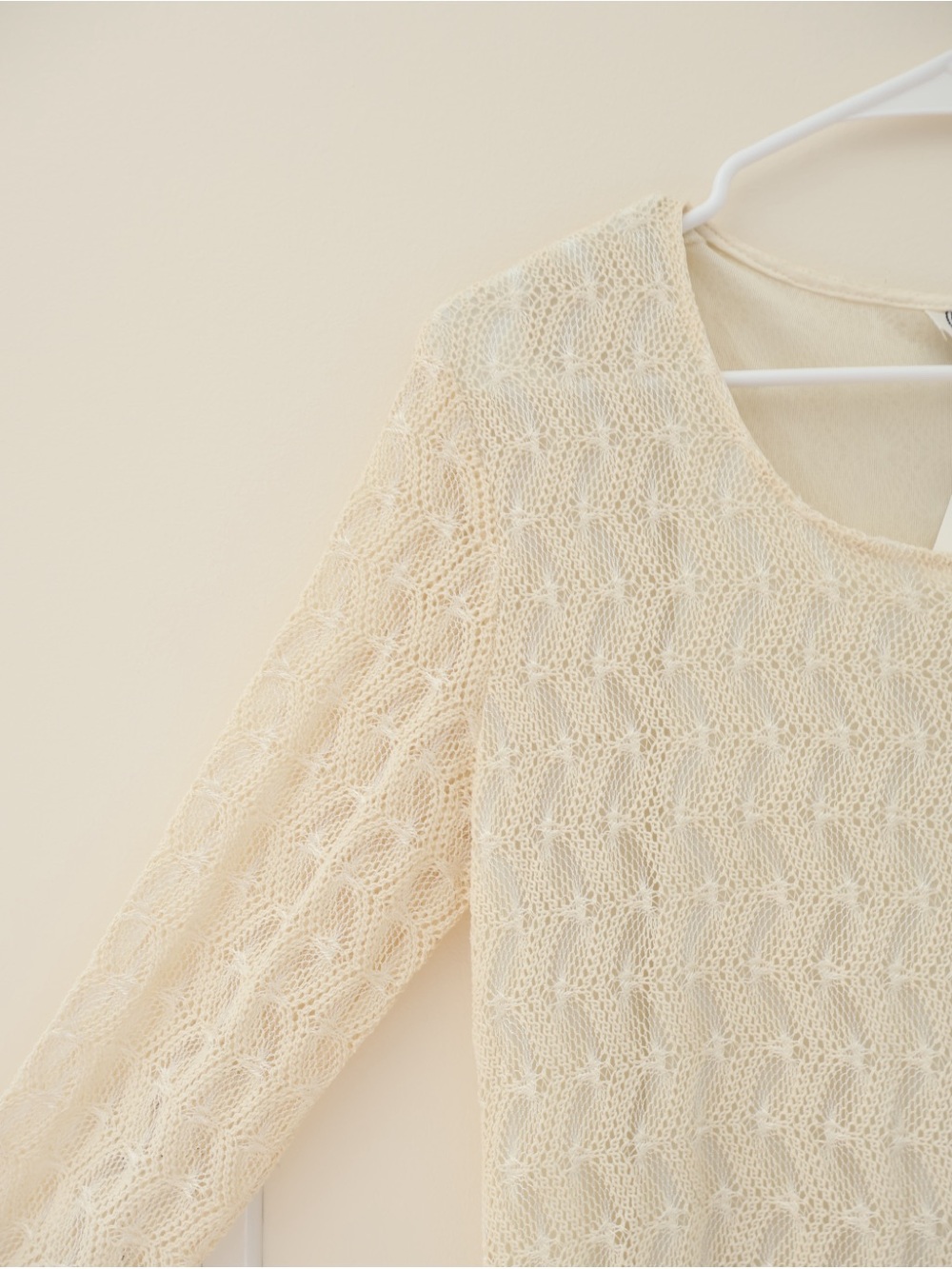NWT Vintage 90s Crochet Knit Long Sleeves Maxi Dress Cream Sz 16 Boho Lagenlook - Picture 3 of 9